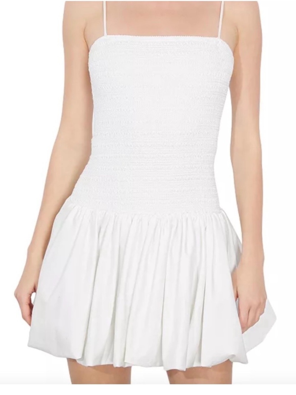 Alice + Olivia White Smocked Spaghetti-Strap Mini Dress